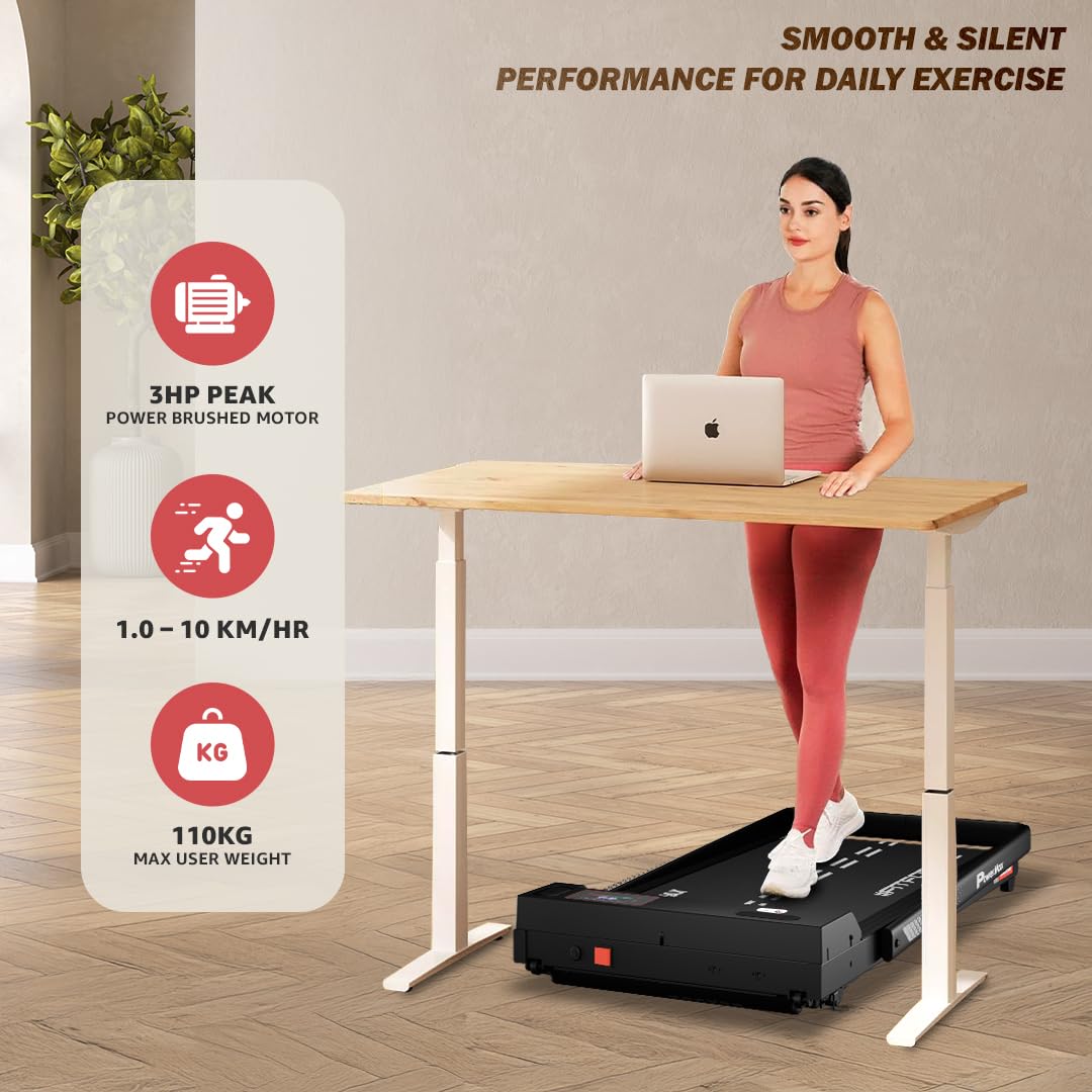 PowerMax Fitness Walkpad 3HP Compact Motorized Treadmill for Home-Office Use with Remote Control, Walking Pad for Max User 110Kg,Top Speed 10Km/H,1000X400Mm Running Deck,LED Display,iPad Holder,Black image 3