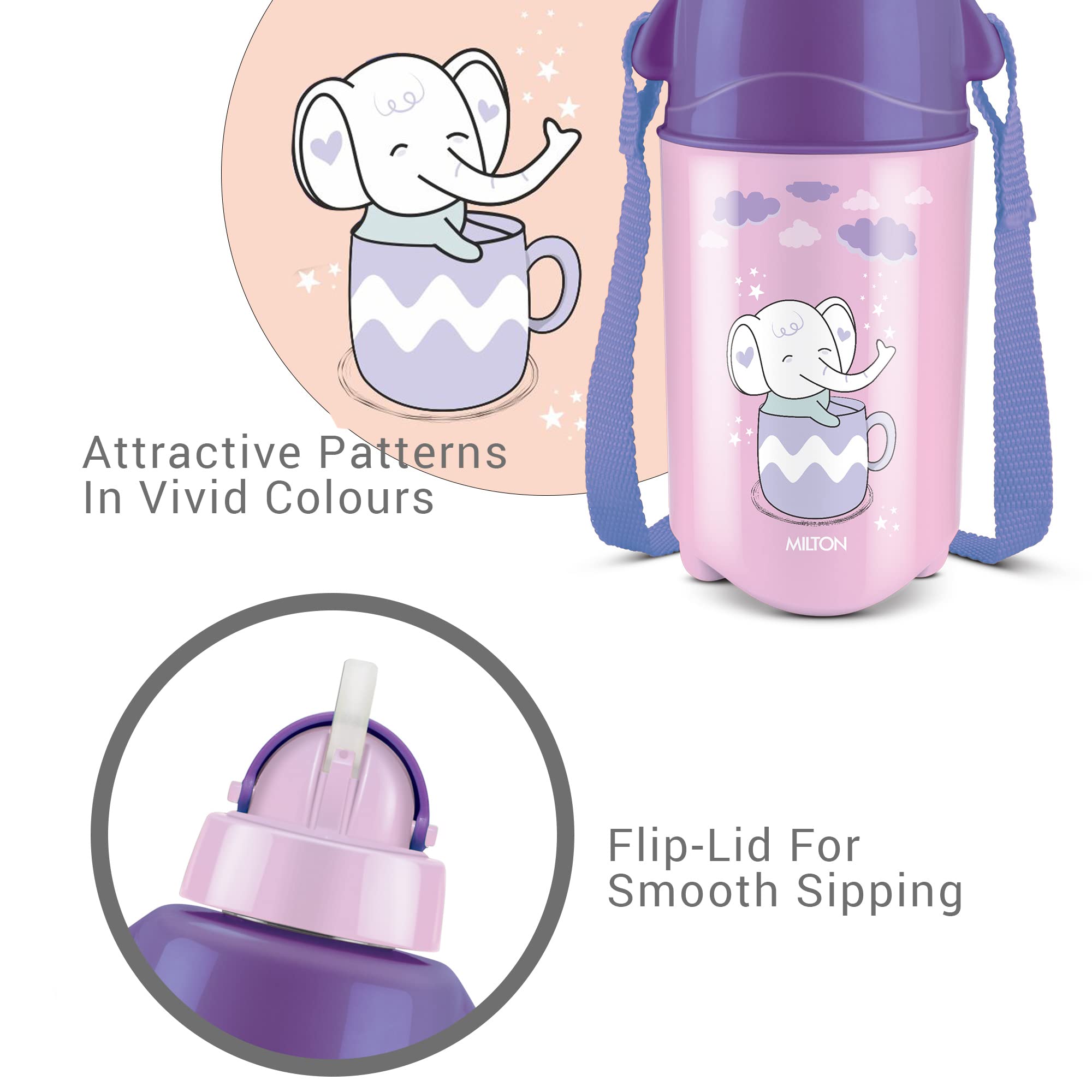 Milton Kool Trendy 400 Kids Plastic Insulated Water Bottle with Straw, 370 ml, Sipper Bottle, Leak Proof, BPA Free, Food Grade, School & Picnic Bottle, Purple image 3
