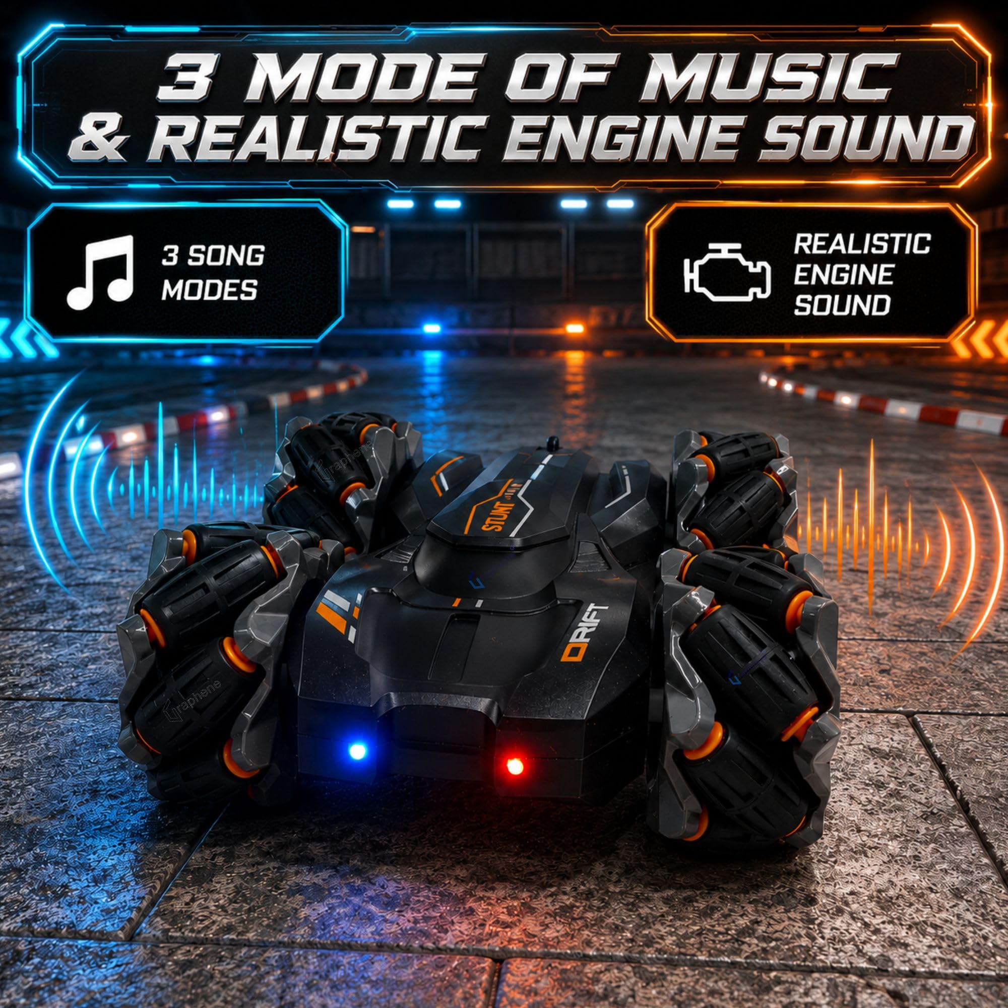 GRAPHENE 4X4 Remote Control Drift Stunt Car 4WD Racing Fall Resistant RC Car 360° Rotating Dual Sided Climbing High-Speed Tumbling Cross-Country Battle Off Road Rechargeable Adults Boy Girl image 5